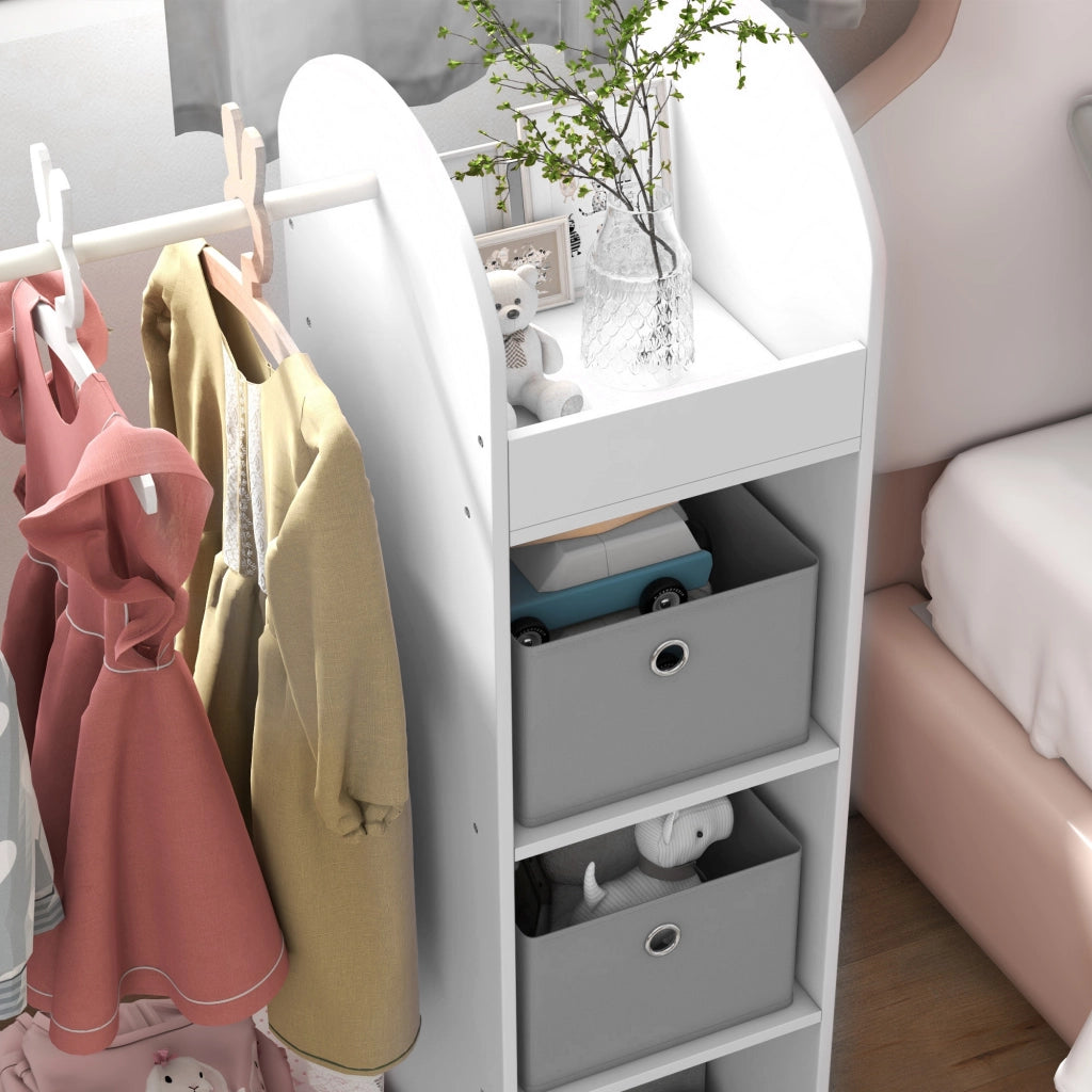 Appendiabiti per Bambini 3-8 Anni 92x36x106 cm con Ripiani 2 Scatole Asta Appendiabiti e Specchio in MDF Bianco