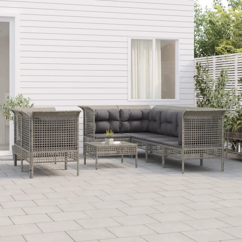 Set Divani da Giardino 8 pz con Cuscini in Polyrattan Grigiocod mxl 100652