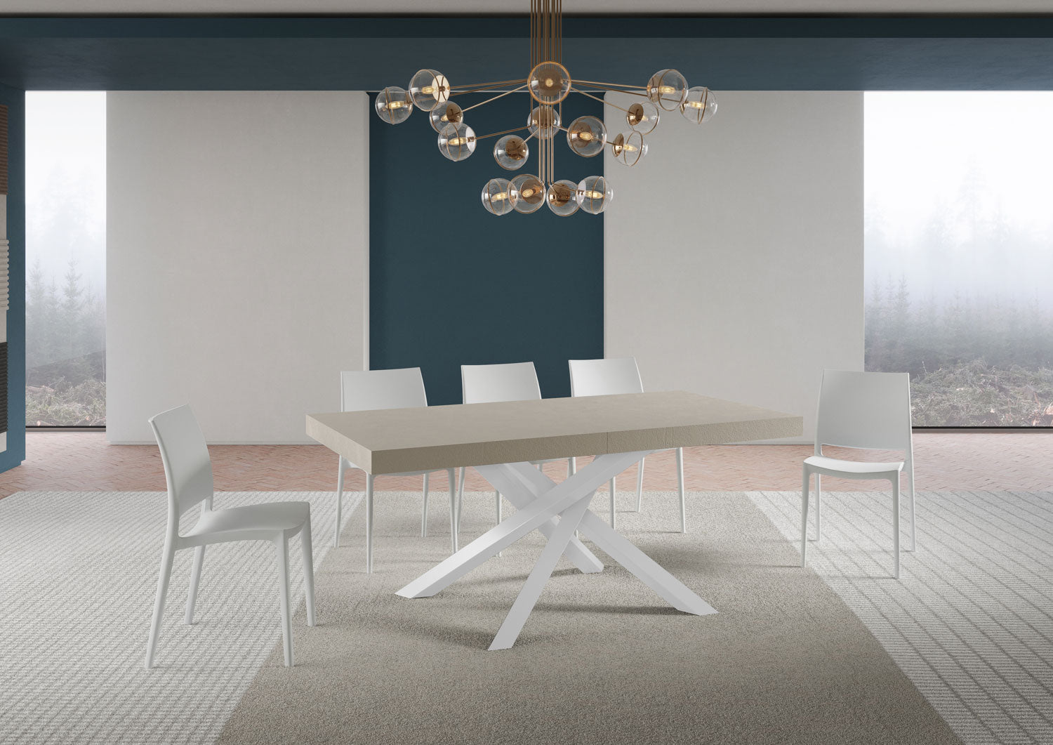 Tavolo Allungabile 200-304x90x77 cm Volantis Cashmere Telaio Bianco