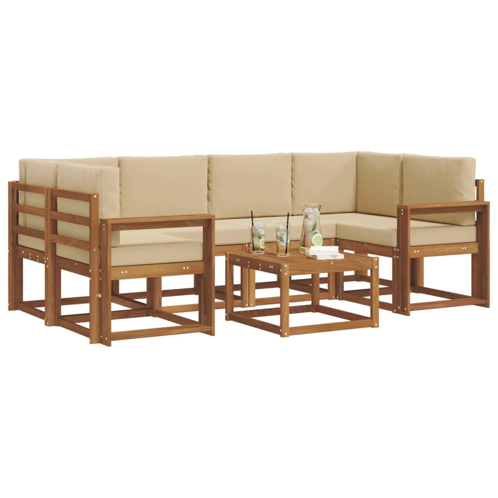 Set di divani da esterno con cuscino 7 pcs Naturale e Beige 3366086