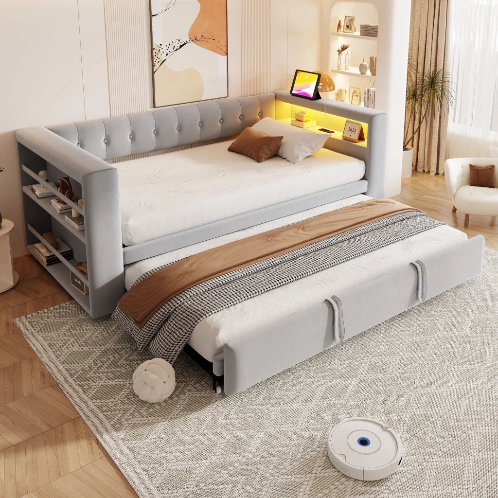 Letto con divano letto integrato flanella grigio chiaro 180x190 cm