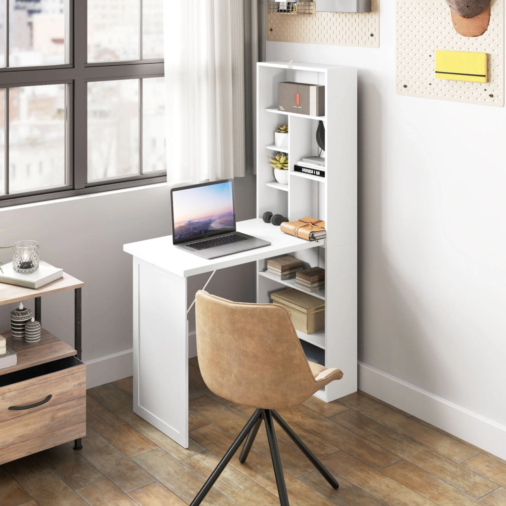 Scrivania pieghevole con libreria integrata ¨C Xylo ¨C Bianco 98x51x153cm