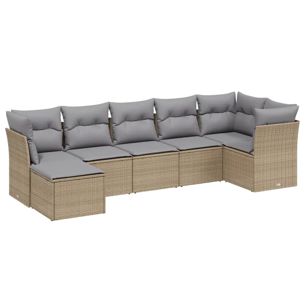 Set Divano da Giardino 7 pz con Cuscini Beige Misto Polyrattan