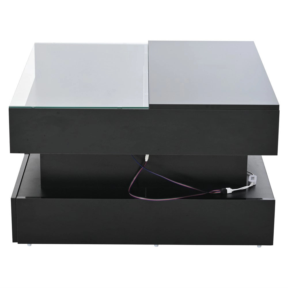 Tavolino da Caff¨¨ con LED e 2 Cassetti ¨C MINIMAL ¨C Vetro Temperato, Nero, 80x80x45