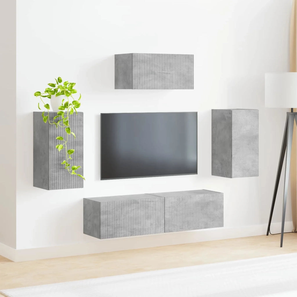 Set mobile TV 5 pcs Grigio cemento Legno multistrato