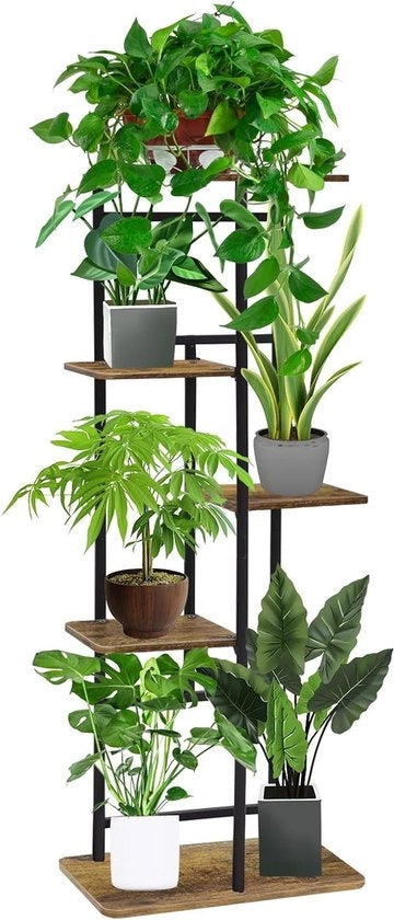 5-laagse houten bloemenrek - plantenrek voor binnen en buiten - decoratie voor tuin, balkon