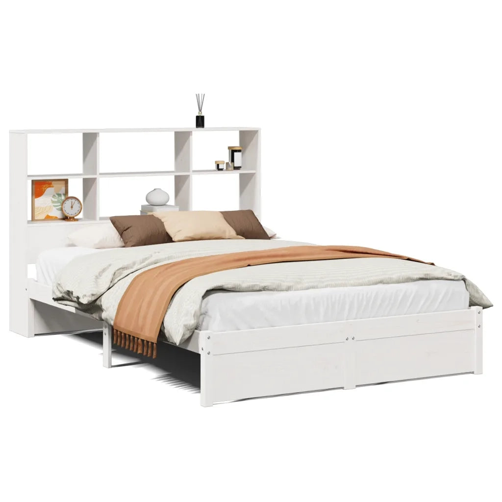 Letto Libreria senza Materasso-Struttura Letto con contenitore Bianco 160x200 cm Legno di Pino 589179