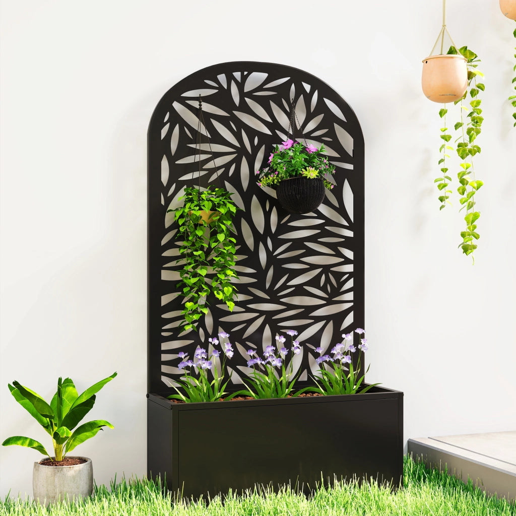 Fioriera da muro con griglia in metallo ¨C zephmum ¨C 61x23x113 cm nera