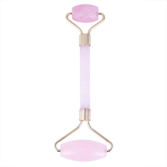 Roller a Doppio Capo con Pietra di Rosso Quarzo Naturale e Jade per Massage e Riduzione di Pelle in Metallo Laccato.