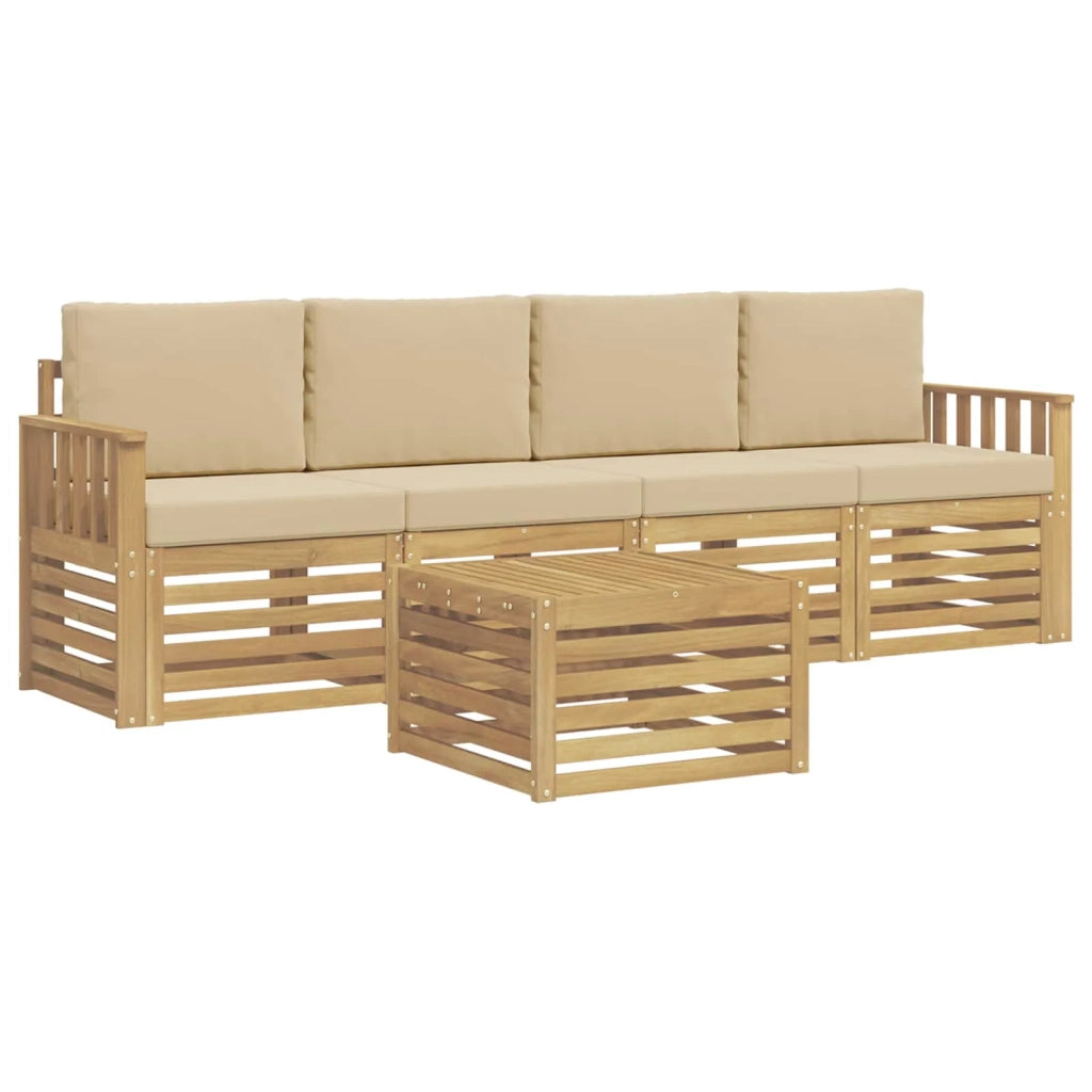 Set di divani da esterno 5 pcs Bianco e Beige Poliestere
