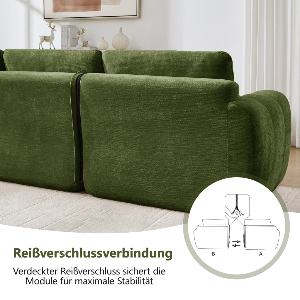 Divano modulare senza telaio in ciniglia 334 × 97 × 68 cm verde