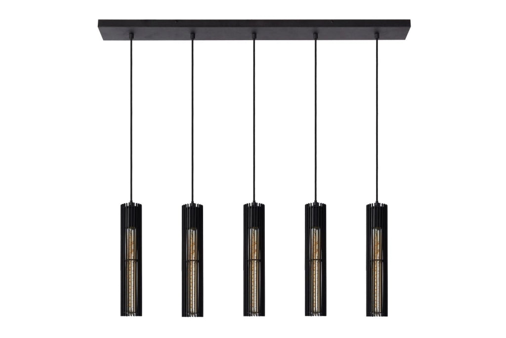 Lampadario Lucide Lionel 5 luci E27 nero dimmerabile