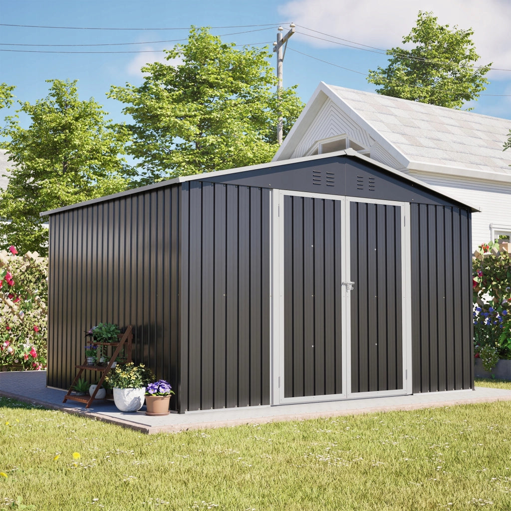 Capannone Da Giardino In Metallo Nero 300×252×191 Cm Con Serratura E Prese D’Aria