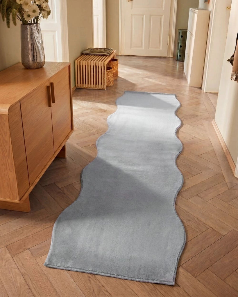 Tappeto Moderno Grigio Chiaro in Ecopelliccia a Pelo Lungo 80x300 cm per Soggiorno e Ingresso