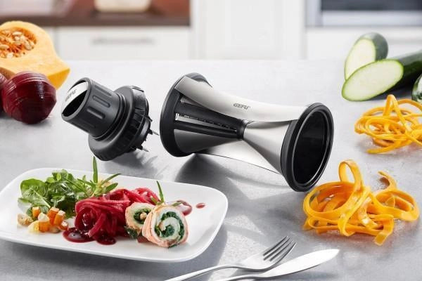 GEFU GF24-13700 SPIRELLI XL Temperaverdure con 2 Lame in Acciaio Inox 4,5 mm e 8 mm Lavabile in Lavastoviglie colore Nero