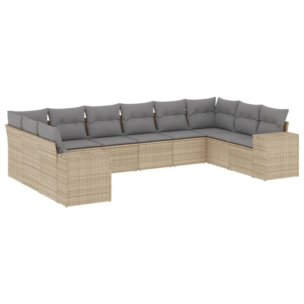 Set Divano da Giardino 10 pz con Cuscini Beige in Polyrattan 3223068