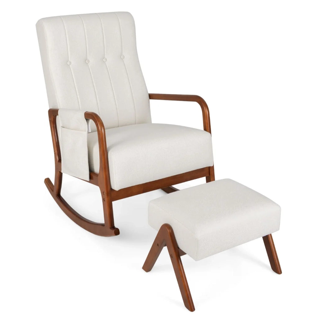 Sedia a dondolo con pouf 65 x 97 x 104 cm ergonomica e confortevole design moderno in legno di caucciù beige 20_0012117