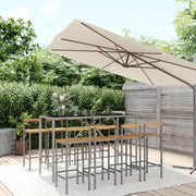 Set Bar Giardino 9pz Grigio Polyrattan e Legno Massello Acacia 3187697