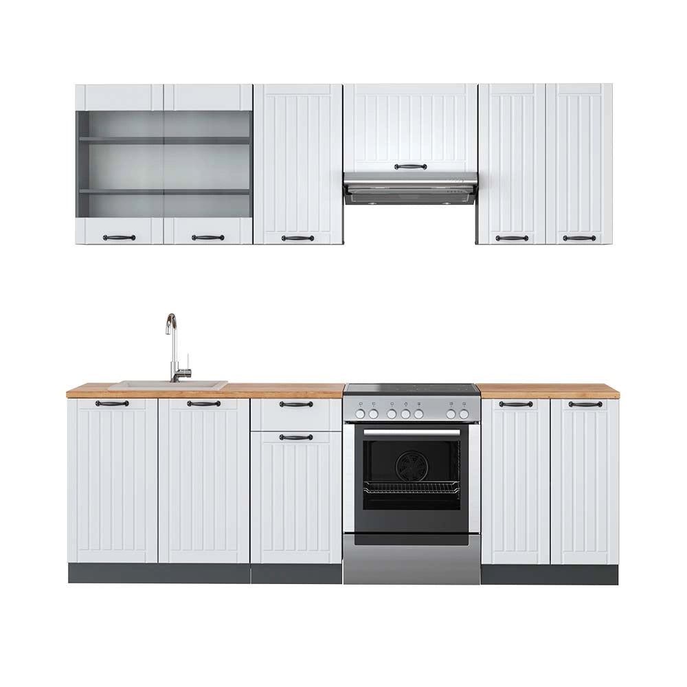 Cucina componibile Fame-Line Bianco rustico/Antracite 240 cm, PL Rovere Vicco