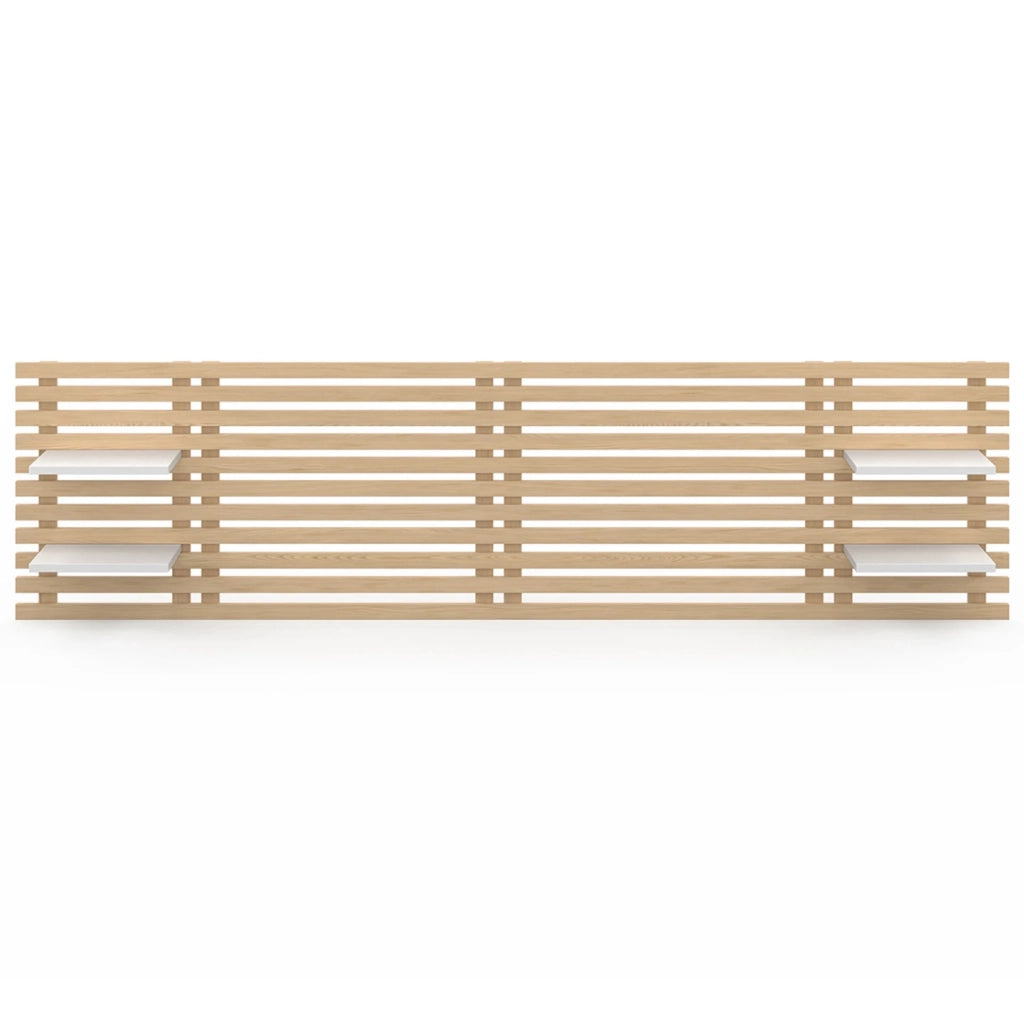 IDMarket - Testiera effetto doga 240 cm in legno chiaro e ripiani bianchi AVA