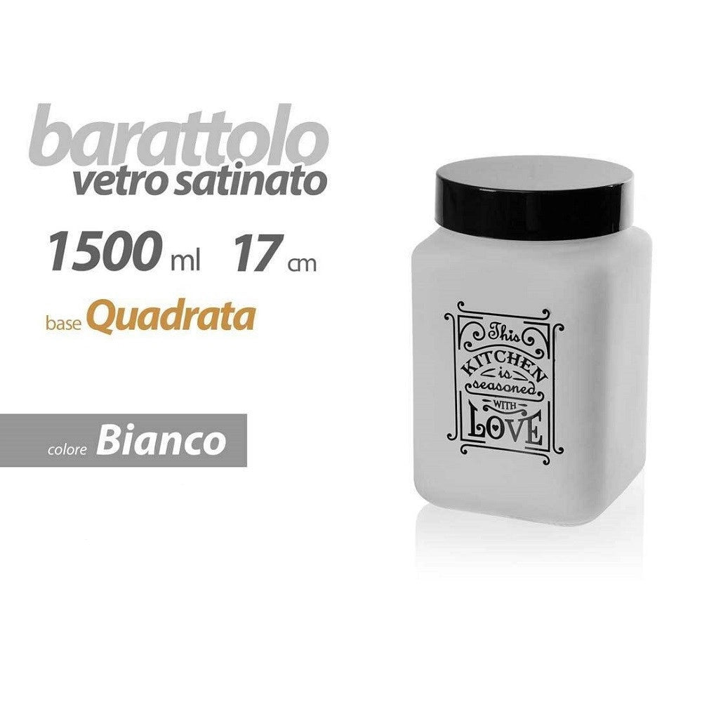 Trade Shop - Barattolo Contenitore Vetro Bianco Quadrato Moderno Satinato 1,5lt 17cm 833519 -