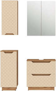 Set di mobili da bagno Lotta, Rovere/cashmere con struttura in piastrelle, 4 parti