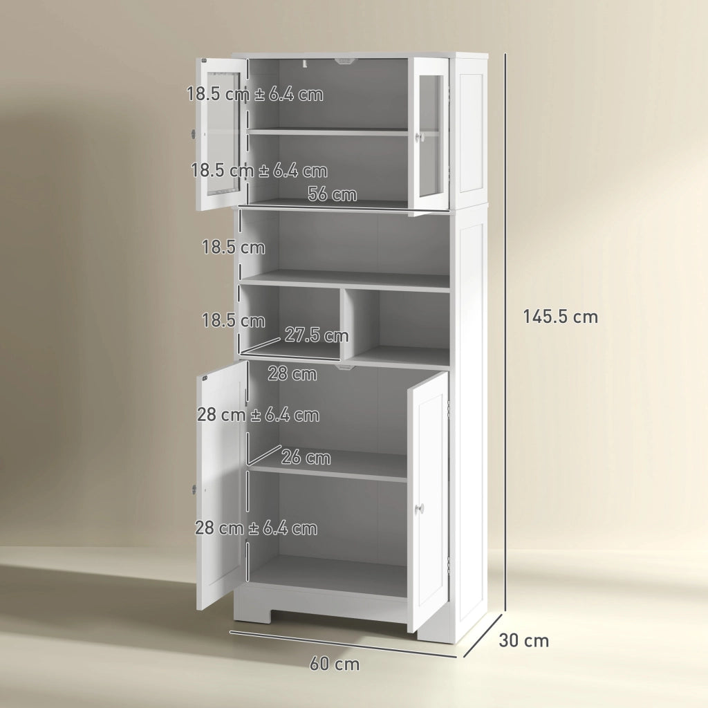 Credenza Cucina 60x30x145,5 cm con Armadietti e Vani a Giorno in Truciolare Bianco
