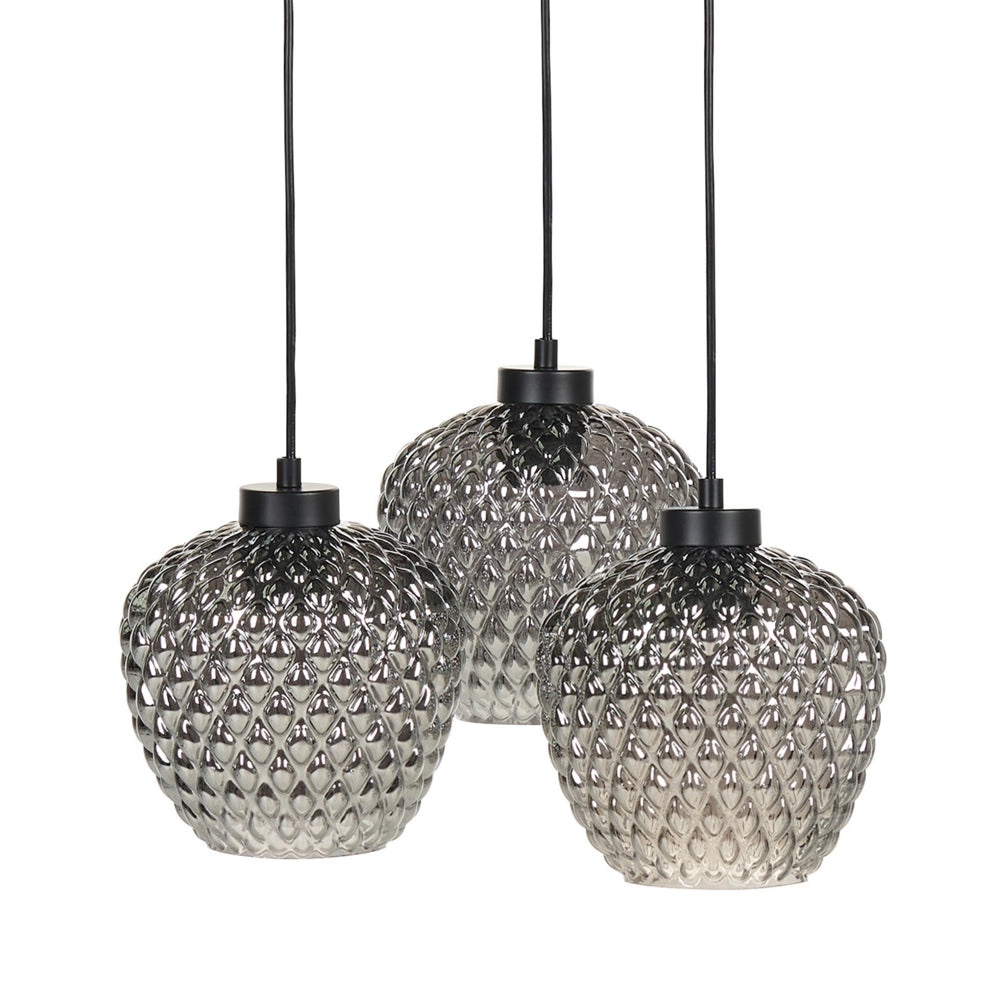 Lampada a sospensione in vetro grigio con paralumi in ferro fumè a 3 luci Design moderno Accessori per la casa Soggiorno
