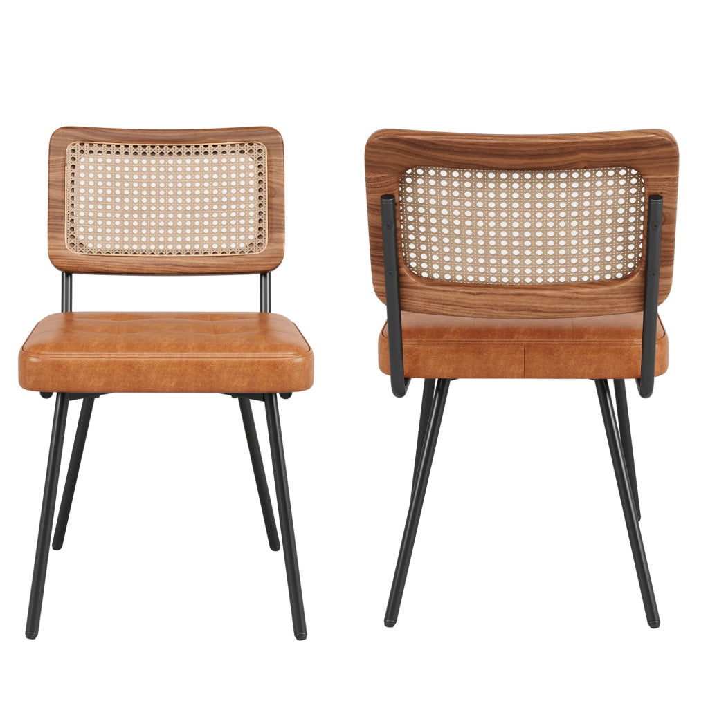 Sedia da pranzo ergonomica in PU e rattan PE marrone