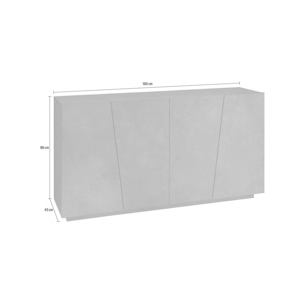 Credenza moderna a 4 Ackhab, Made in Italy, Madia da cucina, Buffet di design da soggiorno, cm 159x43h86, Bianco lucido