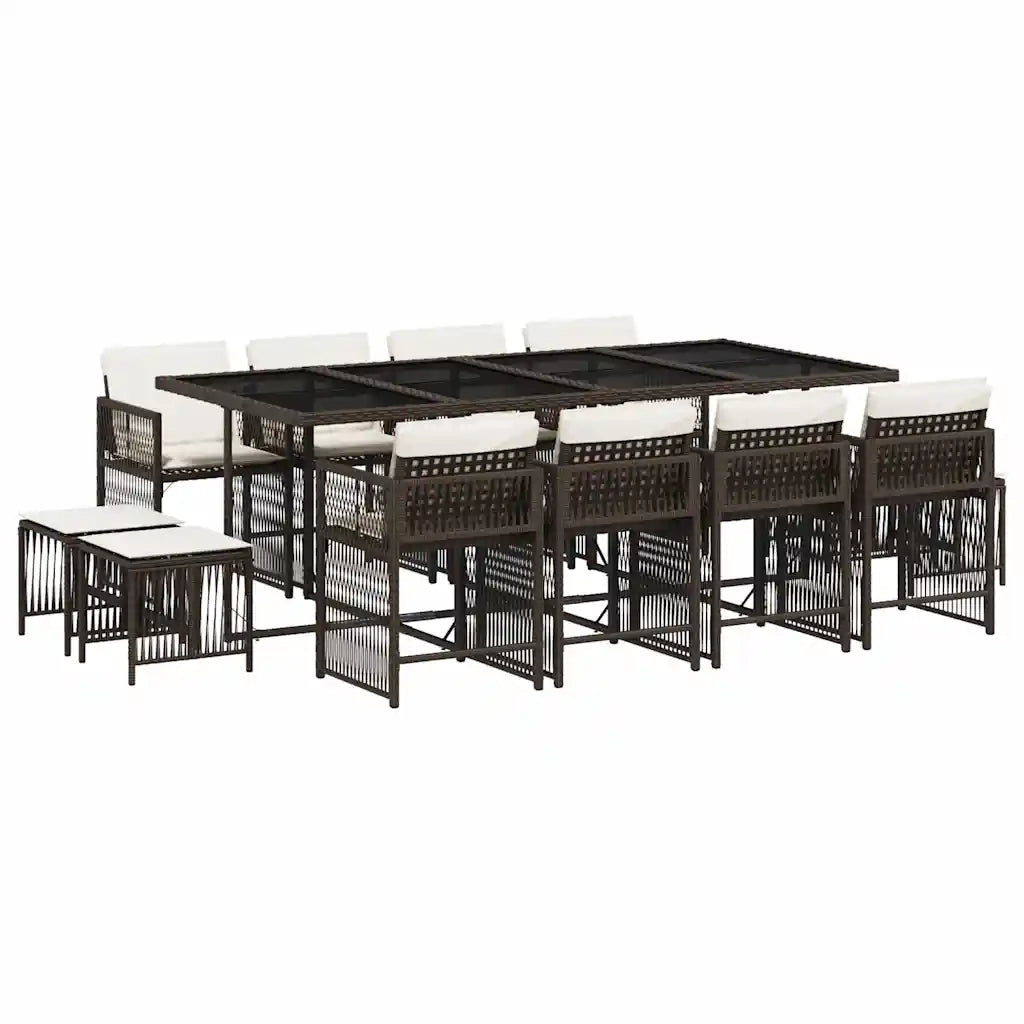 Set da Pranzo da Giardino 13pz con Cuscini Marrone Polyrattan 3211701