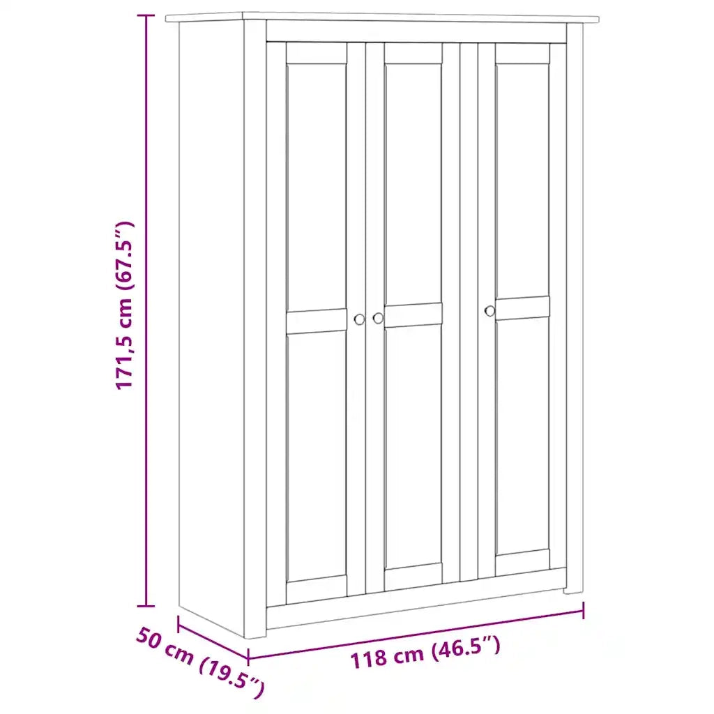 Armadio a 3 Ante Grigio 118x50x171,5cm in Pino Panama Range CFW5795995