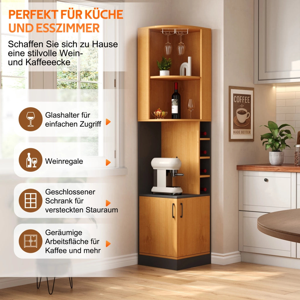 ARMADIO ANGOLO PORTA VINO 40x40x182 cm MDF Naturale con portabicchieri