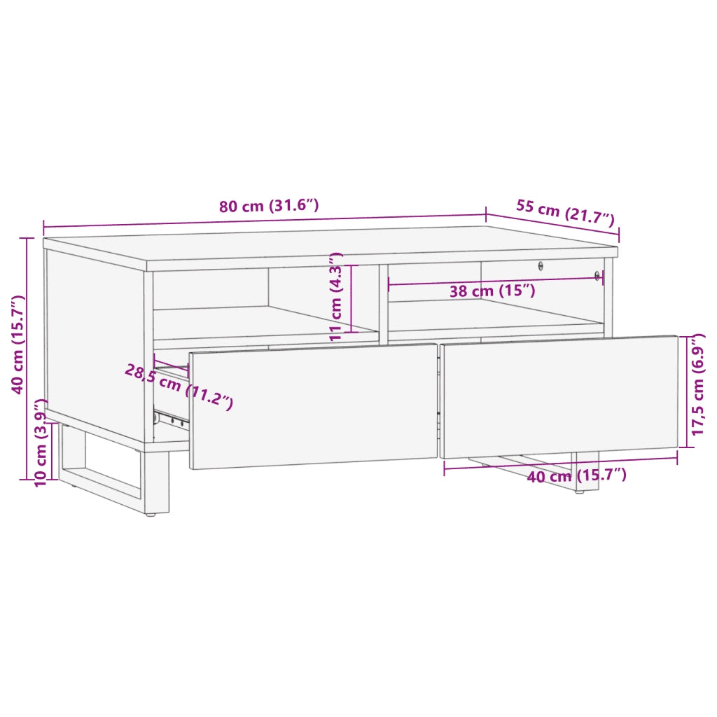 Tavolino da Salotto 80x55x40 cm Legno Massello di Mango 377503