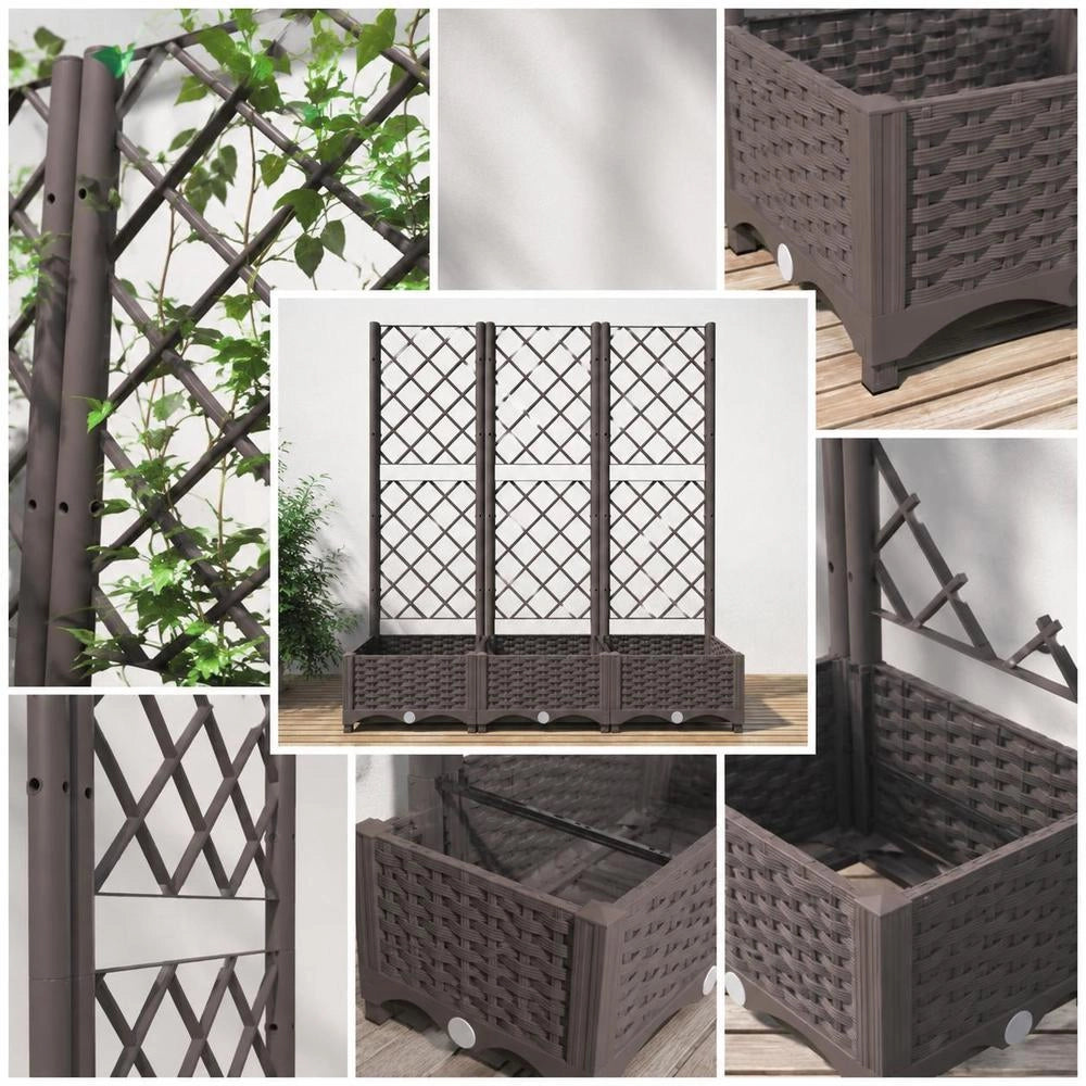 Garden Planter With Trellis, Brown, 120 X 40 X 121.5 Cm, PP