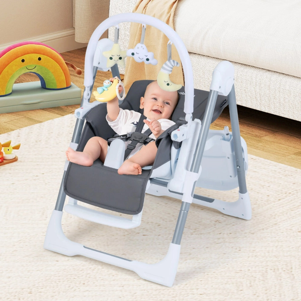 Seggiolone per bambini pieghevole ¨¨ portatile con altezza regolabile, Seggiolone per bambini schienale reclinabile Grigio scuro-Seggioloni
