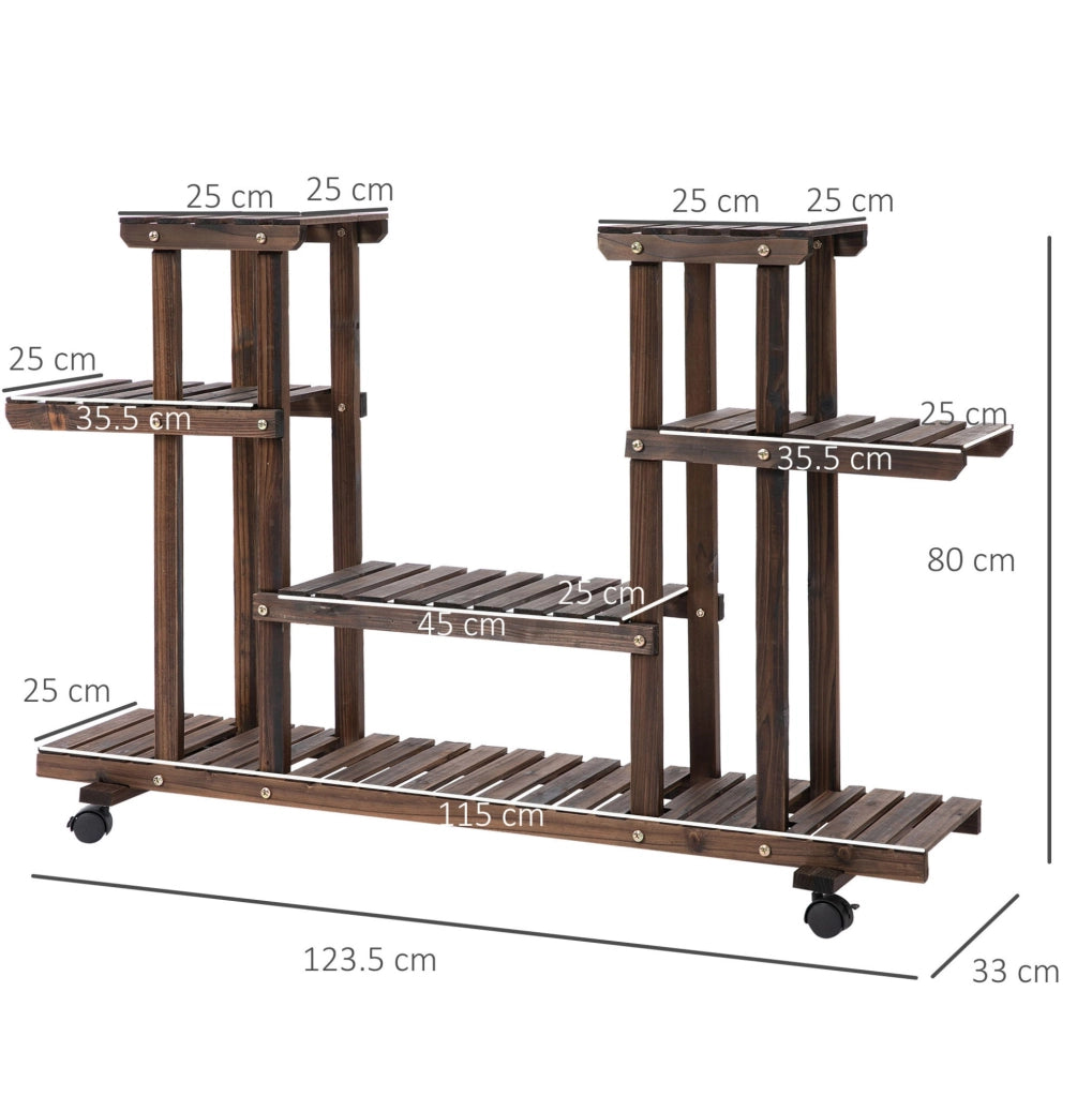 Scaffale portapiante in legno con 6 ripiani e ruote