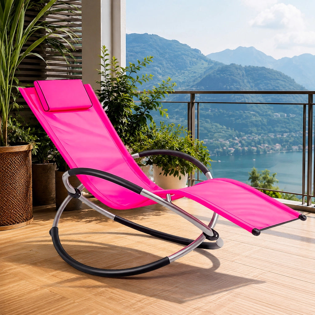 Dondolo Reclinabile Da Giardino Con Poggiatesta Removibile In Textilene Traspirante Telaio Metallo Relax Outdoor 73 x 150 x 93 Cm Fuxia