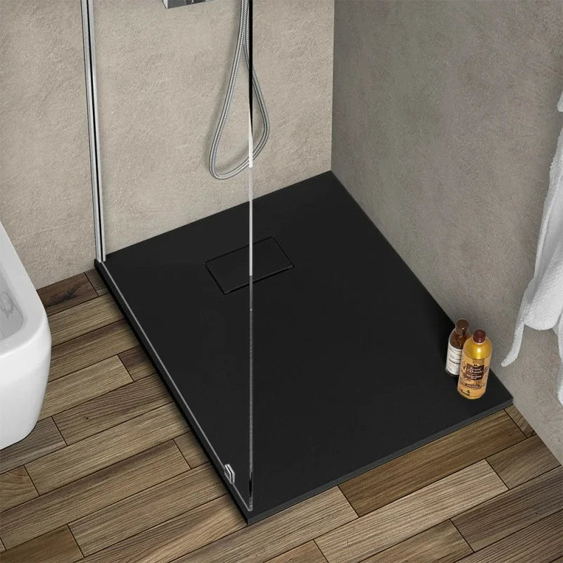 Piatto doccia 80x100 in resina nero effetto pietra riducibile Agorà