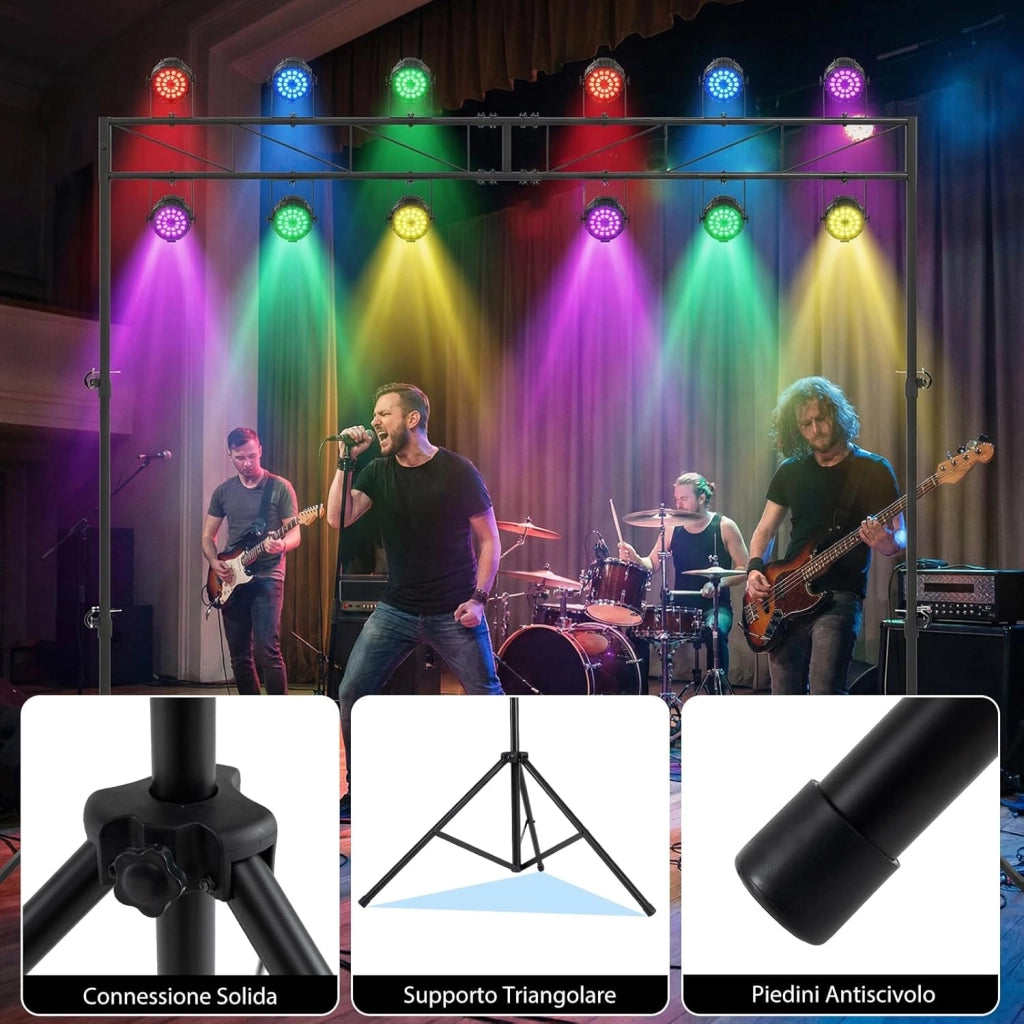 Supporto Luce a Traliccio, Traliccio Luci Regolabile in Altezza 140-264,9 cm con Piedini Antiscivolo, Treppiede Stabile in Ferro, Portata 50 kg, Pieghevole per Palco, Eventi, Feste e Concerti