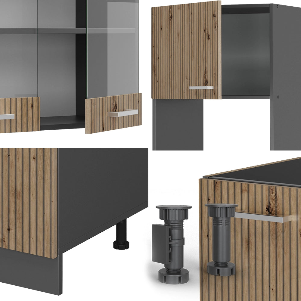 Cucina angolare completa R-Line Rovere artigianale/Antracite 247 x 237 cm, PL Rovere Vicco
