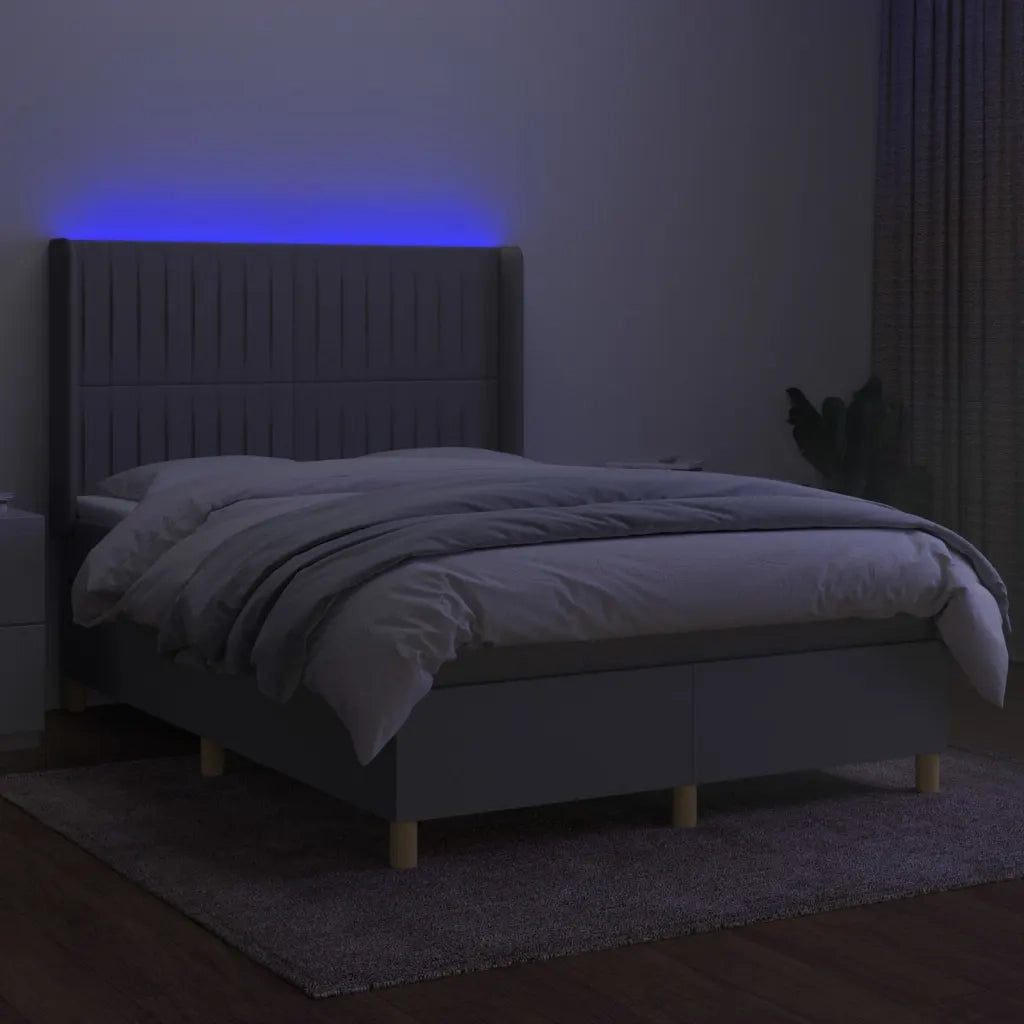 Letto a Molle Materasso e LED Grigio Chiaro 140x200 cm Tessuto 3139037