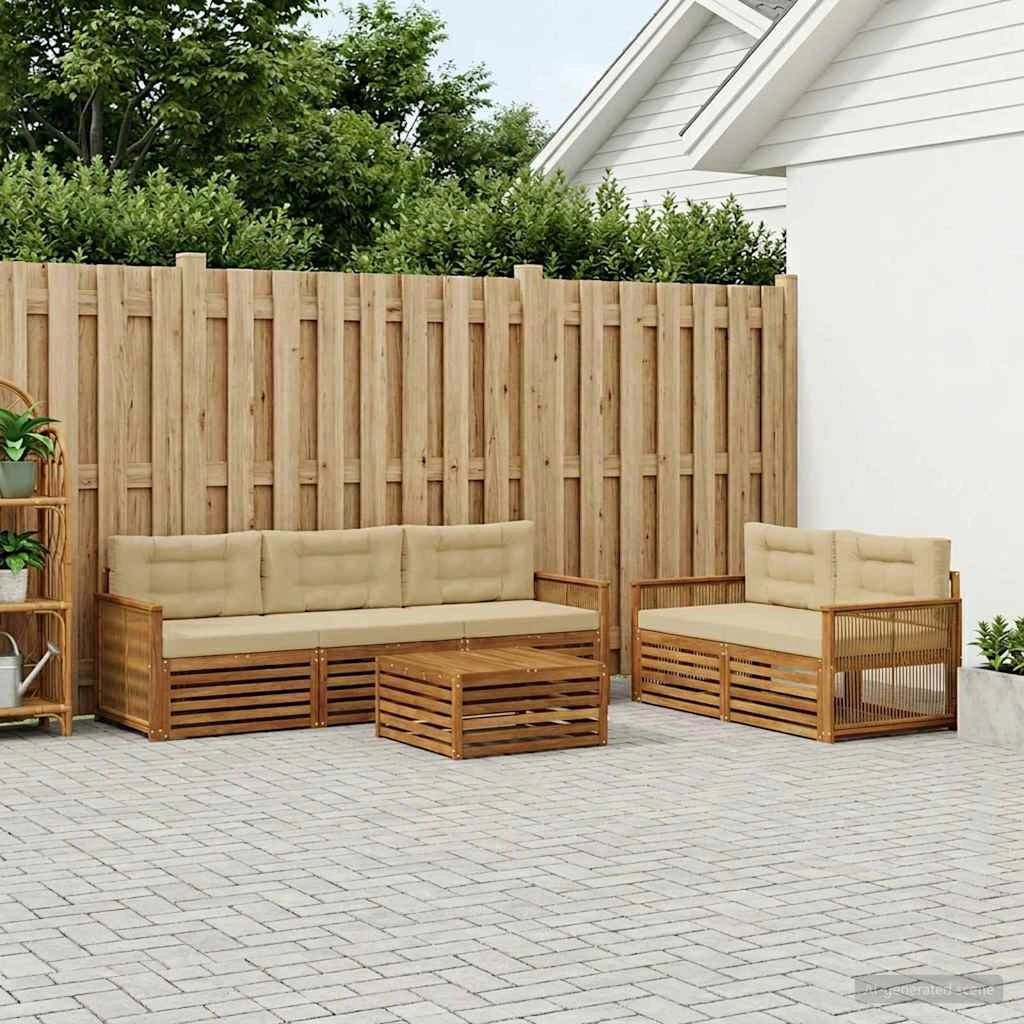 Set di divani da esterno 6 pz Naturale e Beige 3383031
