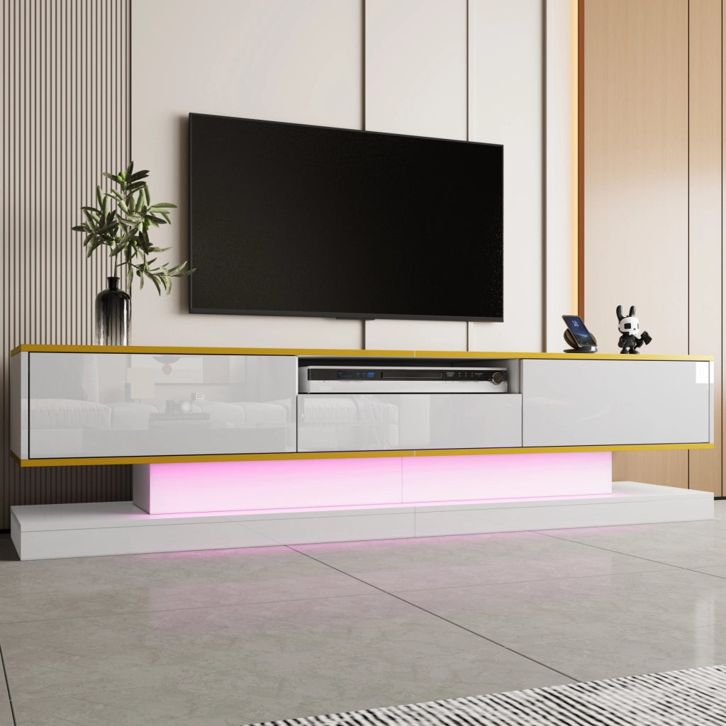 MOBILE TV 180x38x45 cm Bianco lucido con LED multicolore e 3 cassetti