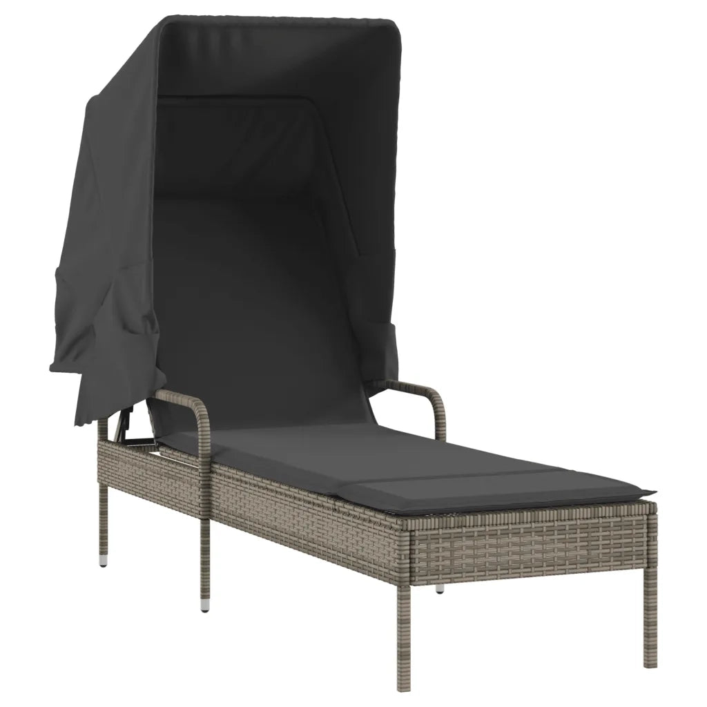 Lettino Prendisole con Baldacchino Grigio in Polyrattan 368190