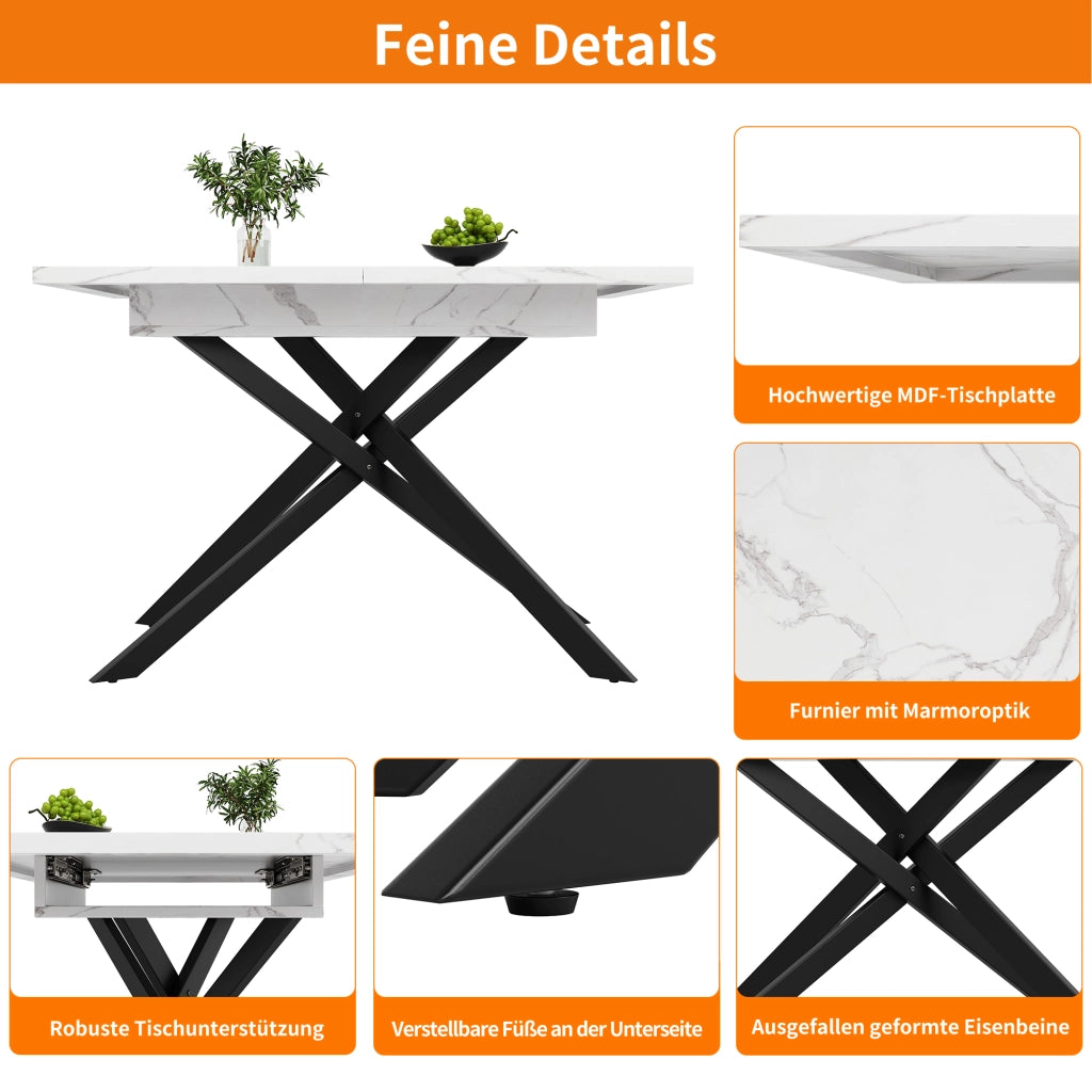TAVOLO DA PRANZO ALLUNGABILE 120-160x80x76,5 cm MDF Bianco e Nero