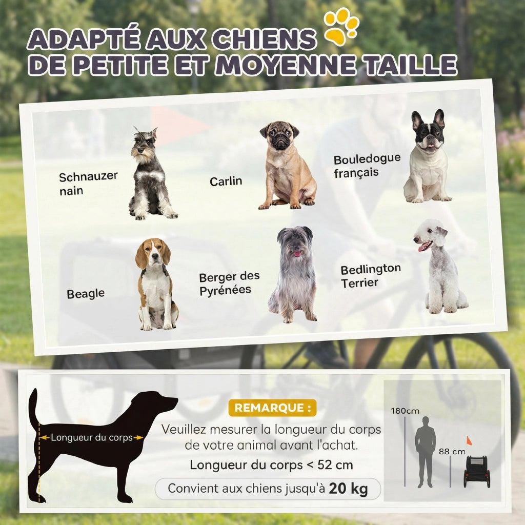 Rimorchio Bici Cane ¨C zephmum ¨C Grigio e Nero 139x72x88cm