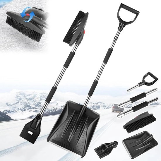 Sistema di pulizia per auto 3 in 1 - Borso di neve e grattatrice di ghiaccio - Design 3 in 1 - Borso di neve rimovibile - Estensibile - Adatto per auto, camion e SUV
