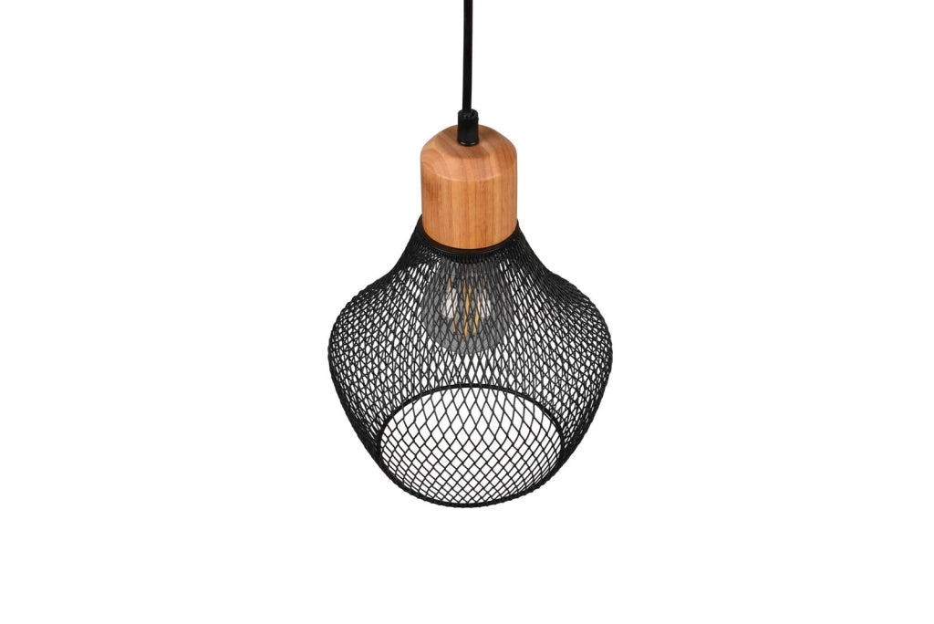 Lampada a sospensione RL Valeria nera legno E27 18cm