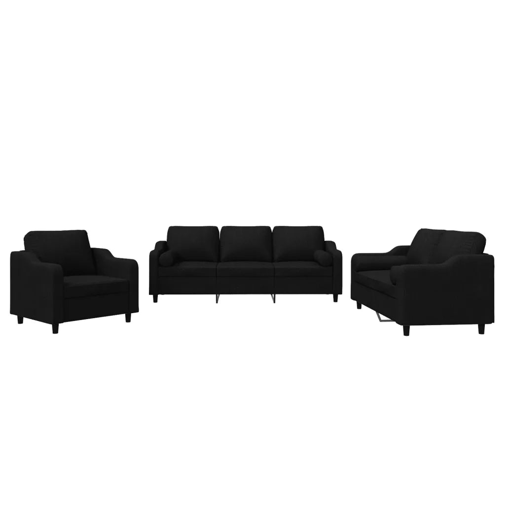 Set Divani 3 pz con Cuscini Nero in Tessuto 3201790